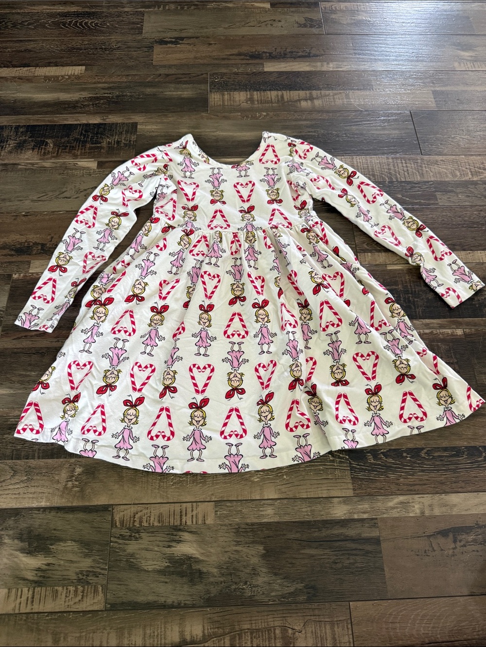 Hanna Andersson White Dress with Pink and Red Candy Cane & Cindy Lou Who
